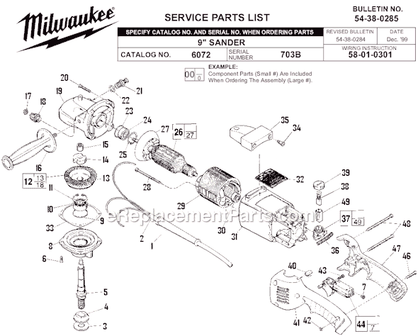Page A Diagram and Parts List for 6072 SER 703B Milwaukee Sander Polisher