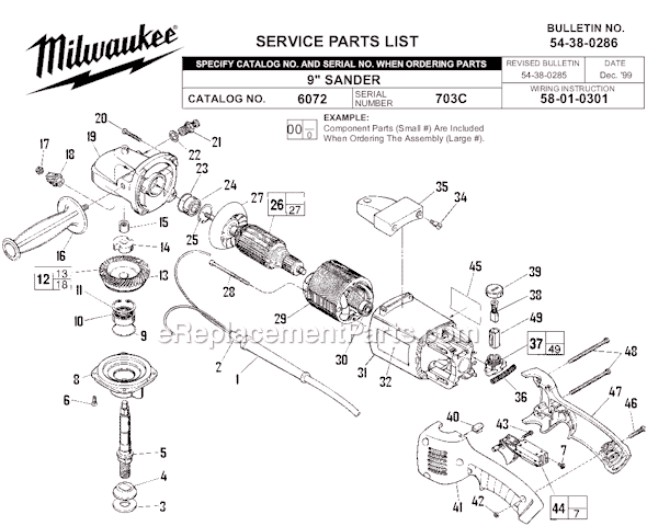 Page A Diagram and Parts List for 6072 SER 703C Milwaukee Sander Polisher
