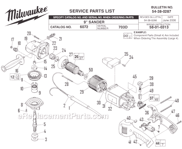 Page A Diagram and Parts List for 6072 SER 703D Milwaukee Sander Polisher