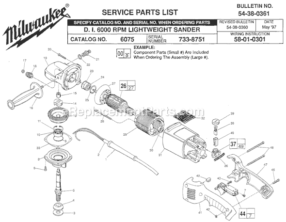 Page A Diagram and Parts List for 6075 SER 733-8751 Milwaukee Sander Polisher