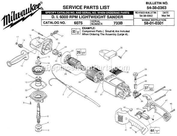 Page A Diagram and Parts List for 6075 SER 733B Milwaukee Sander Polisher