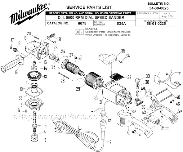 Page A Diagram and Parts List for 6078 SER 834A Milwaukee Sander Polisher