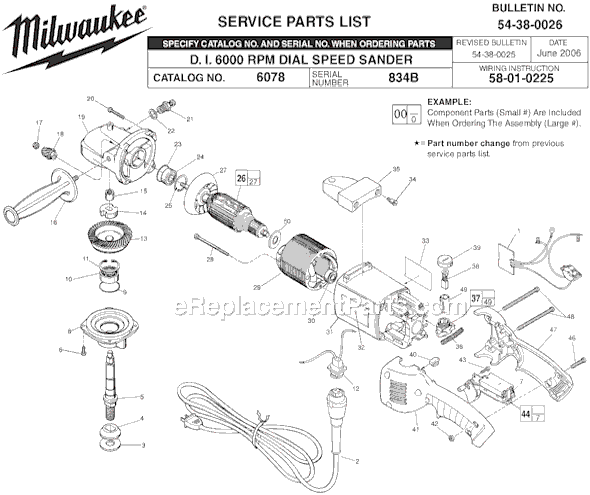 Page A Diagram and Parts List for 6078 SER 834B Milwaukee Sander Polisher