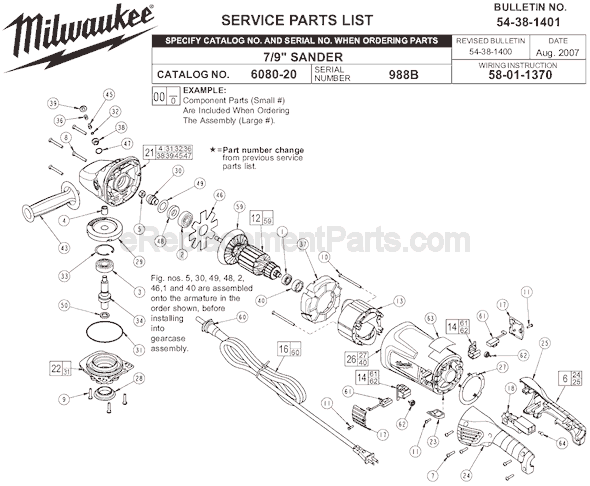 Page A Diagram and Parts List for 6080-20 SER 988B Milwaukee Sander Polisher