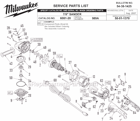 Page A Diagram and Parts List for 6081-20 SER 989B Milwaukee Sander Polisher