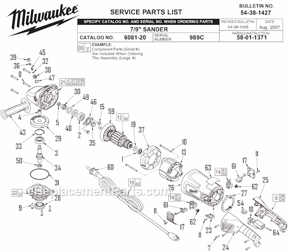 Page A Diagram and Parts List for 6081-20 SER 989C Milwaukee Sander Polisher