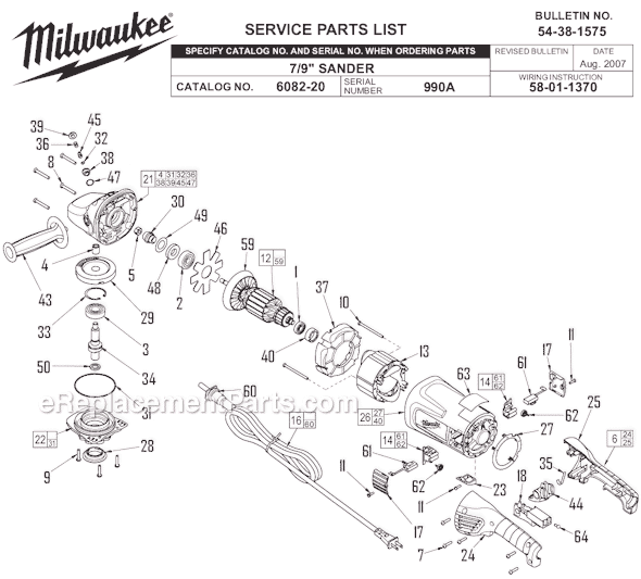 Page A Diagram and Parts List for 6082-20 SER 990A Milwaukee Sander Polisher