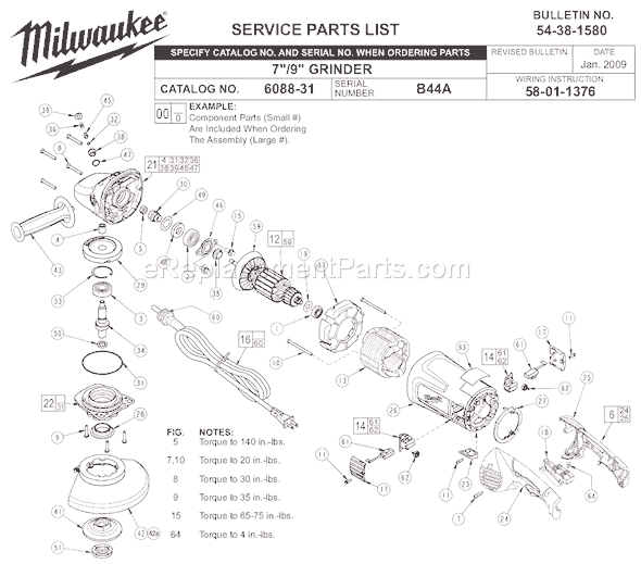Page A Diagram and Parts List for 6088-31 SER B44A Milwaukee Sander Grinder