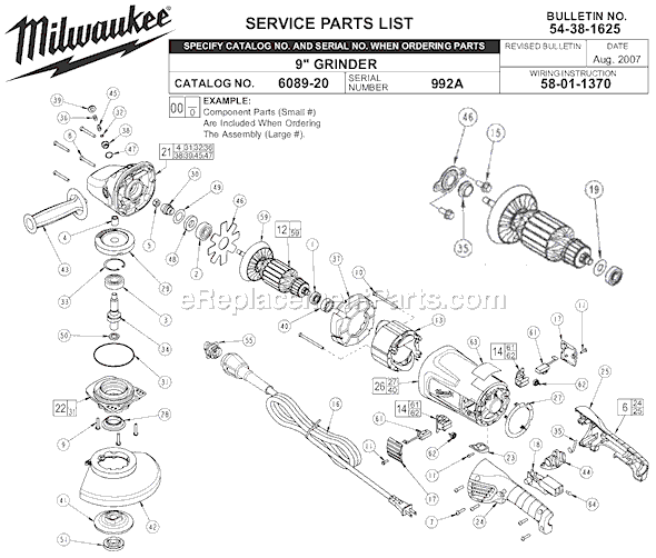 Page A Diagram and Parts List for 6089-20 SER 992A Milwaukee Sander Grinder