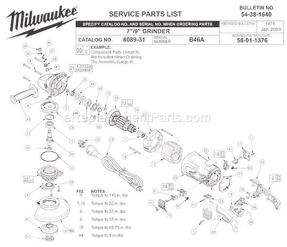 Page A Diagram and Parts List for 6089-31 SER B46A Milwaukee Sander Grinder