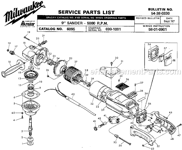 Page A Diagram and Parts List for 6095 699-1001 Milwaukee Sander Polisher
