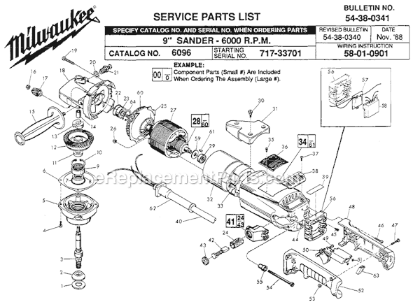 Page A Diagram and Parts List for 6096 SER 717-33701 Milwaukee Sander Polisher