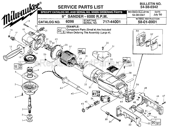 Page A Diagram and Parts List for 6096 SER 717-44001 Milwaukee Sander Polisher