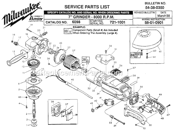 Page A Diagram and Parts List for 6098 SER 721-1001 Milwaukee Sander Grinder