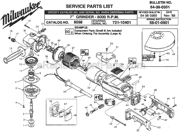 Page A Diagram and Parts List for 6098 SER 721-10401 Milwaukee Sander Grinder
