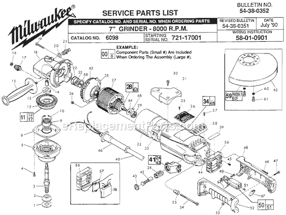Page A Diagram and Parts List for 6098 SER 721-17001 Milwaukee Sander Grinder