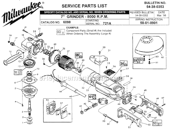 Page A Diagram and Parts List for 6098 SER 721A Milwaukee Sander Grinder