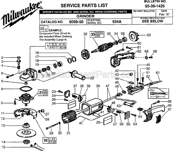 Page A Diagram and Parts List for 6099-50 SER 934A Milwaukee Sander Grinder