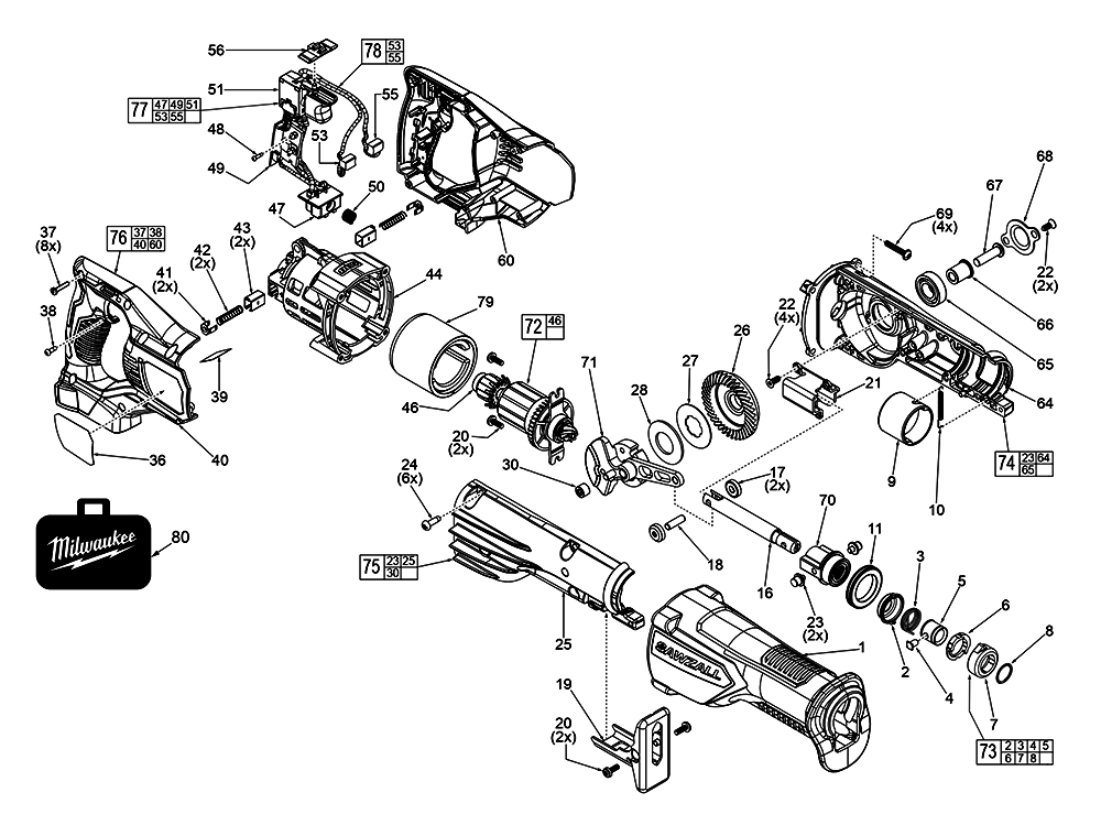 Fig-0 Diagram and Parts List for 2621-059 G31A Milwaukee Reciprocating Saw
