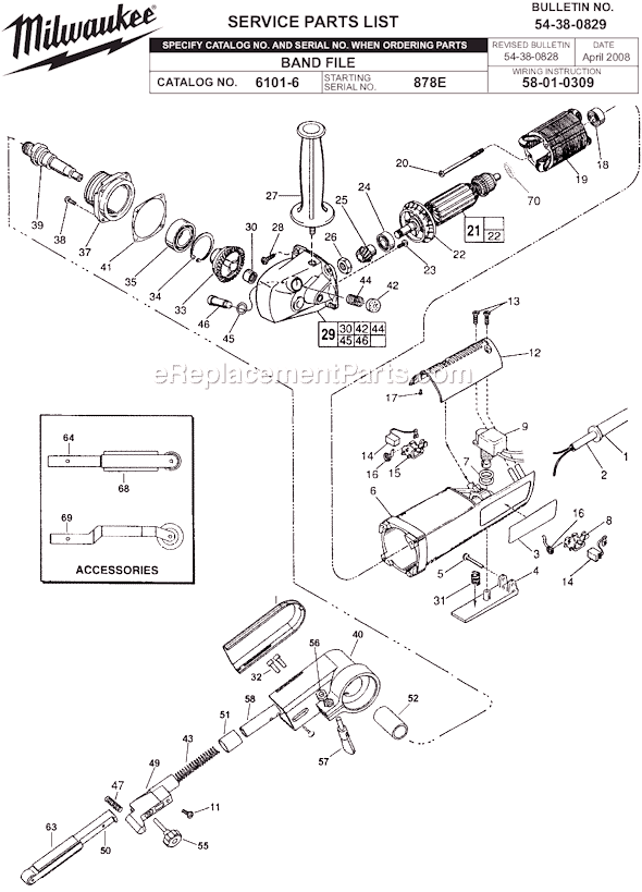 Page A Diagram and Parts List for 6101-6 SER 878E Milwaukee Bandfile