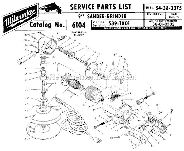 Page A Diagram and Parts List for 6104 SER 539-1001 Milwaukee Sander Polisher