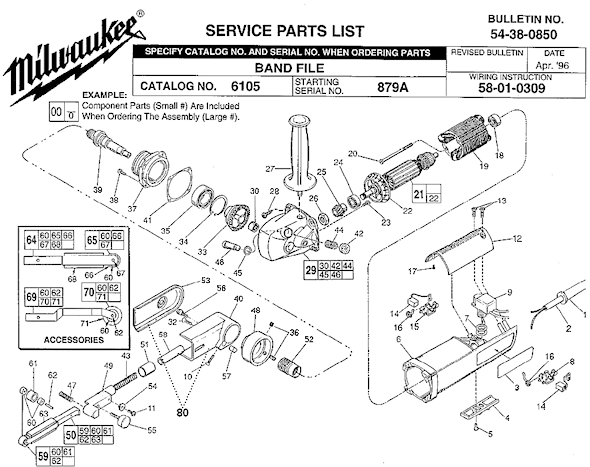Page A Diagram and Parts List for 6105 SER 879A Milwaukee Bandfile