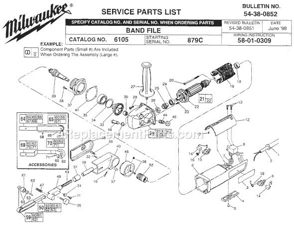 Page A Diagram and Parts List for 6105 SER 879C Milwaukee Bandfile