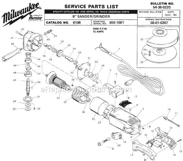 Page A Diagram and Parts List for 6108 SER 655-1001 Milwaukee Sander Polisher