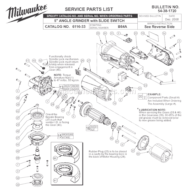 Page A Diagram and Parts List for 6116-33 SER B64A Milwaukee Sander Grinder