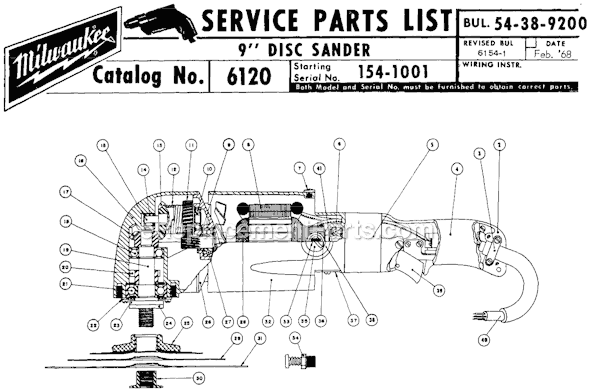 Page A Diagram and Parts List for 6120 SER 154-1001 Milwaukee Sander Polisher