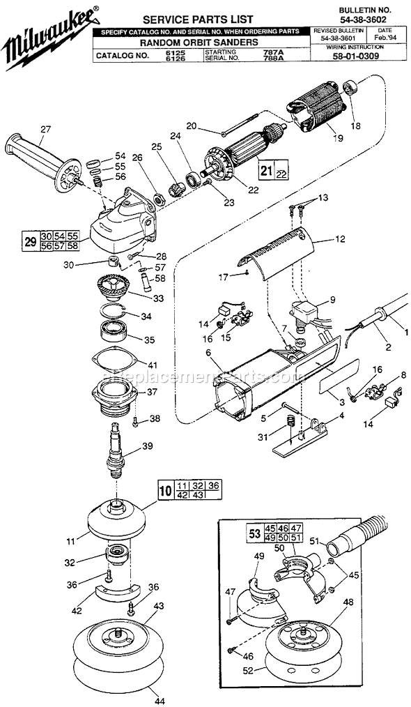 Page A Diagram and Parts List for 6125 SER 787A Milwaukee Orbital or Palm Sander