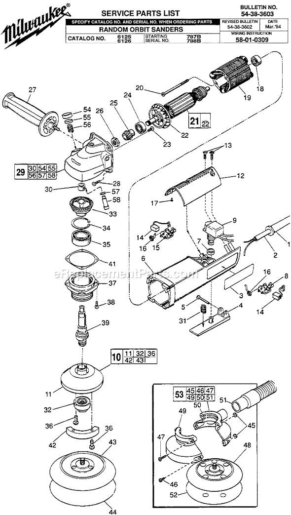 Page A Diagram and Parts List for 6125 SER 787B Milwaukee Orbital or Palm Sander