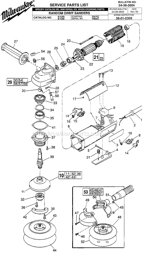 Page A Diagram and Parts List for 6125 SER 787C Milwaukee Orbital or Palm Sander