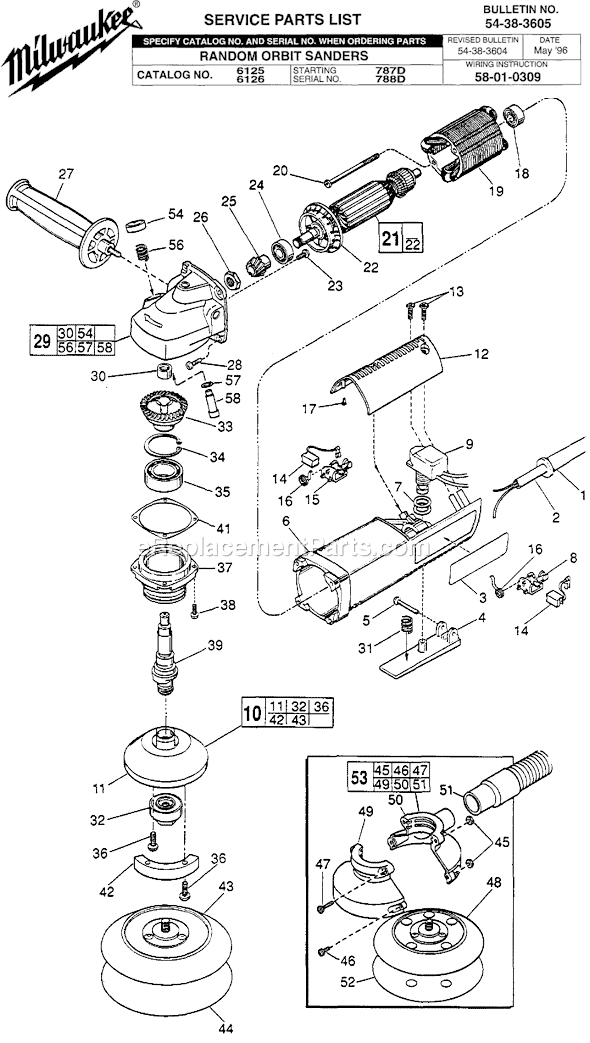 Page A Diagram and Parts List for 6125 SER 787D Milwaukee Orbital or Palm Sander