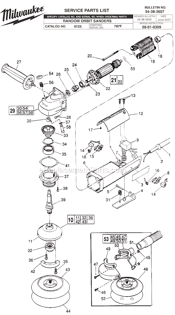 Page A Diagram and Parts List for 6125 SER 787F Milwaukee Orbital or Palm Sander