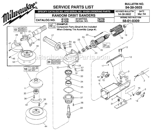 Page A Diagram and Parts List for 6126 SER 788B Milwaukee Orbital or Palm Sander