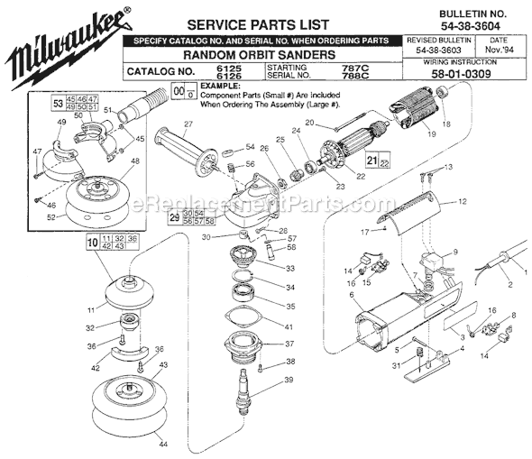 Page A Diagram and Parts List for 6126 SER 788C Milwaukee Orbital or Palm Sander