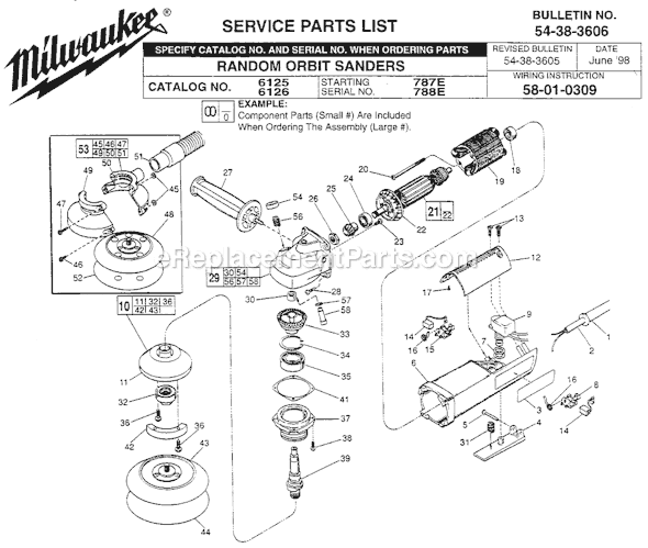 Page A Diagram and Parts List for 6126 SER 788E Milwaukee Orbital or Palm Sander