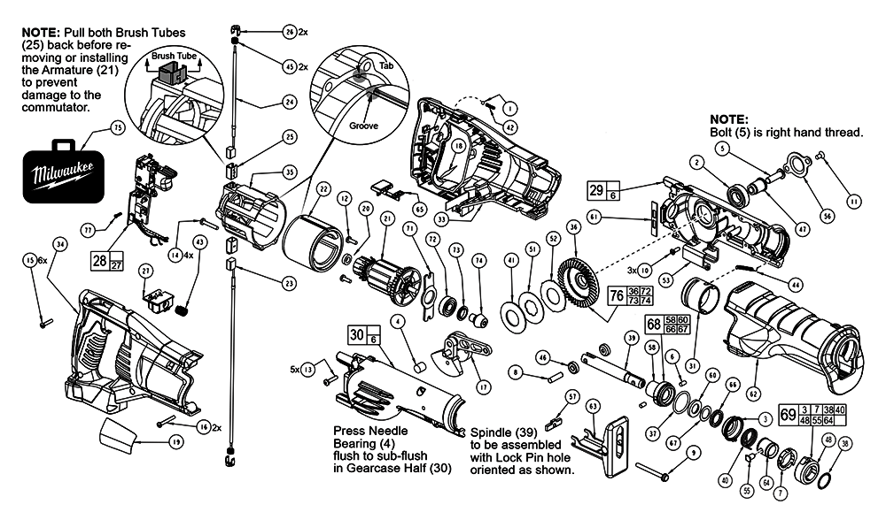 Fig-0 Diagram and Parts List for 2620-059 D41D Milwaukee Saw