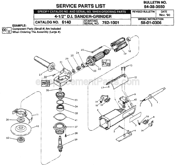 Page A Diagram and Parts List for 6140 SER 762-1001 Milwaukee Sander Grinder