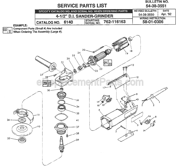 Page A Diagram and Parts List for 6140 SER 762-116163 Milwaukee Sander Grinder