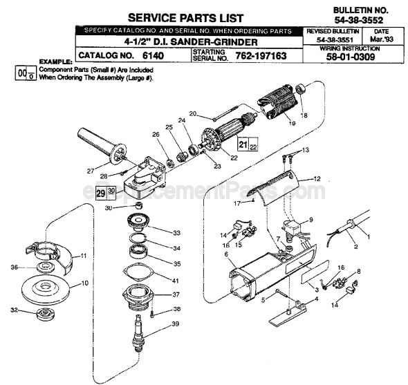 Page A Diagram and Parts List for 6140 SER 762-197163 Milwaukee Sander Grinder