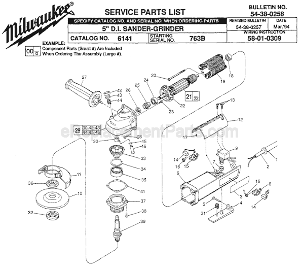 Page A Diagram and Parts List for 6141 SER 763B Milwaukee Sander Polisher