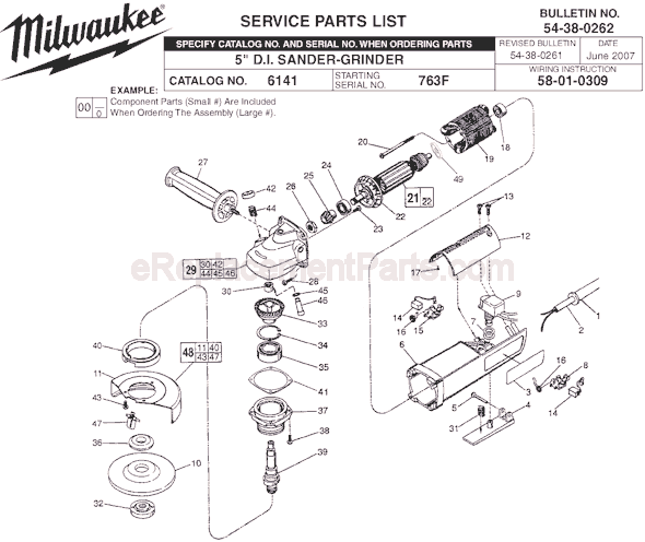 Page A Diagram and Parts List for 6141 SER 763F Milwaukee Sander Polisher