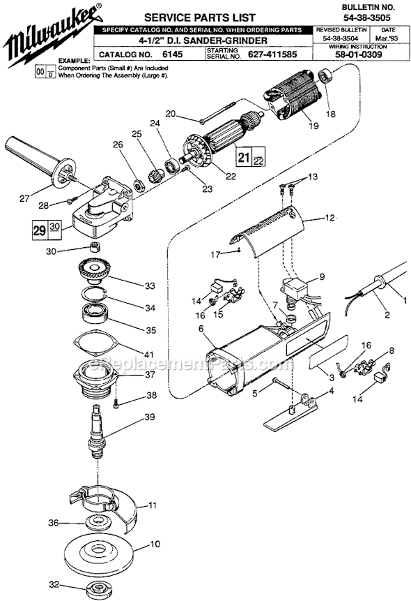 Page A Diagram and Parts List for 6145 SER 627-411585 Milwaukee Sander Polisher