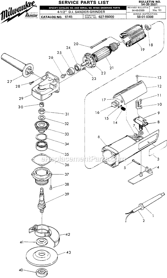Page A Diagram and Parts List for 6145 SER 627-86000 Milwaukee Sander Polisher