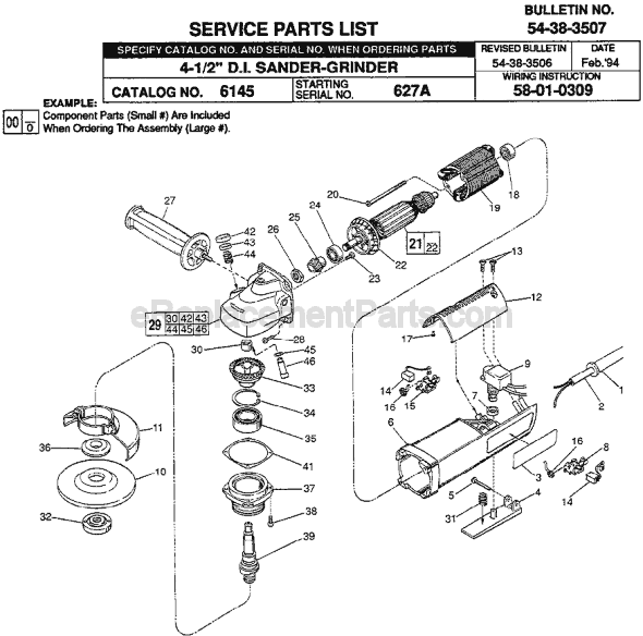 Page A Diagram and Parts List for 6145 SER 627A Milwaukee Sander Polisher