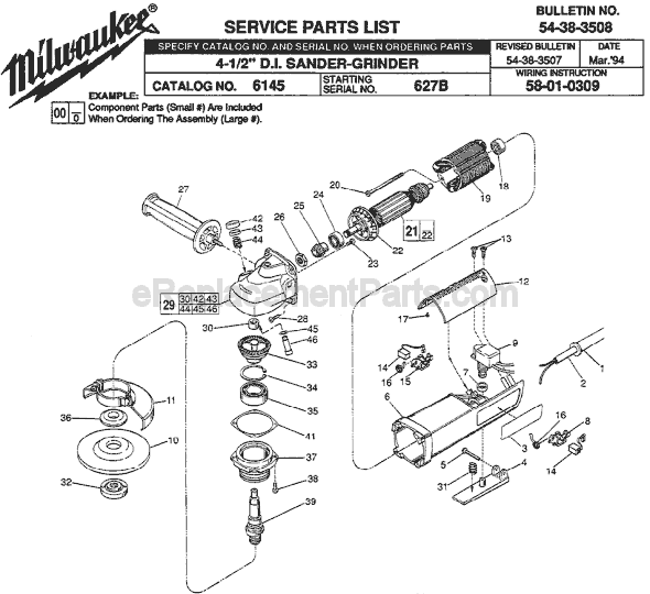 Page A Diagram and Parts List for 6145 SER 627B Milwaukee Sander Polisher