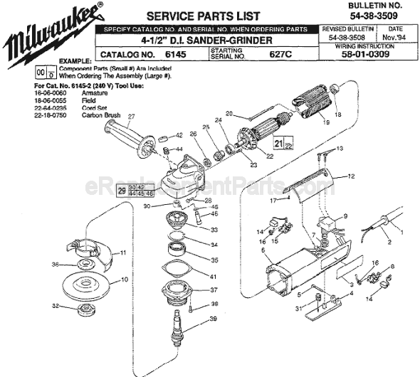 Page A Diagram and Parts List for 6145 SER 627C Milwaukee Sander Polisher
