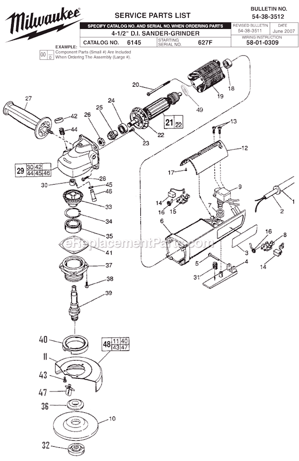 Page A Diagram and Parts List for 6145 SER 627F Milwaukee Sander Polisher